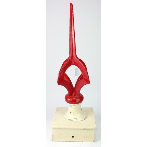 468 - Railway interest. An original railway signal finial, mounted on a wooden base, total height 64cm app... 