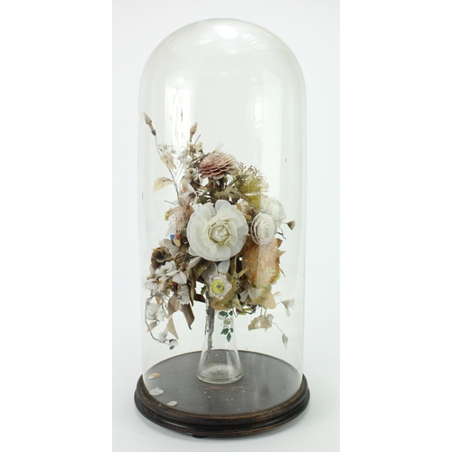 505 - Victorian display of dried flowers, contained in a glass dome, total height 49cm approx.