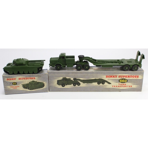 84 - Dinky Toys. Two boxed Dinky models, comprising no. 660 (Tank Transporter) & no. 651 (Centurion Tank)