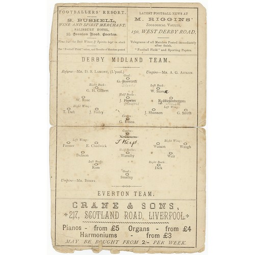 334 - Derby Midland v Everton 19 Sept 1888 at Everton. Head Quarters - Sandon Hotel. A very rare and early... 