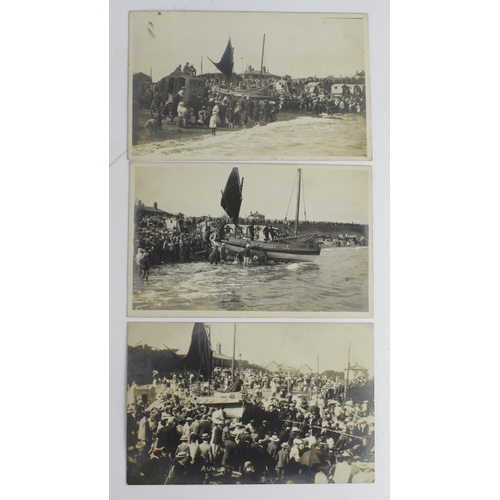 1073 - Southwold, Lifeboat launching with crowd Aug 1906 original collection R/P's (3)