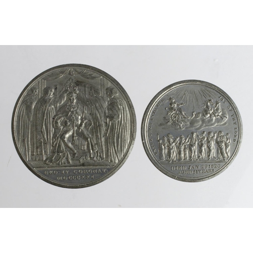 1307 - British Commemorative Medals (2) white metal d.40 & 48mm: Death of George III 1820 nEF, and Coronati... 