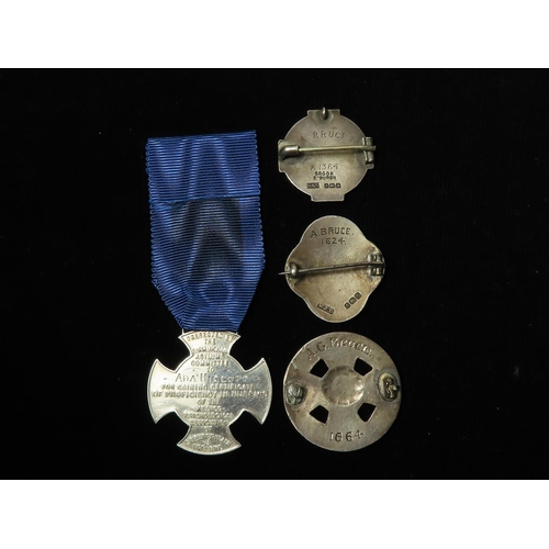 1360 - Nursing Badges etc (4): 2x hallmarked silver and one white metal enamelled badges to A.G. Bruce c.WW... 