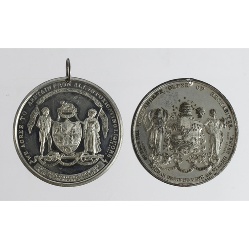 1375 - Temperance Society Medals (2) white metal 45mm 19thC, GVF-EF