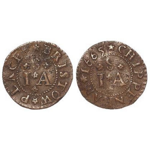 1378 - Token, 17thC: Chippenham Farthing 1665, I.S. of Bristow Place, Wilts #47, scarce, GF, light porosity... 