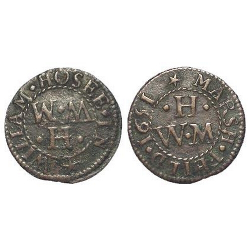 1380 - Token, 17thC: Marshfield Farthing 1651 of William Hosee, Gloucs #116, GF