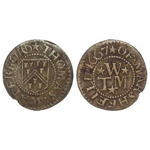 1381 - Token, 17thC: Marshfield Farthing 1667 of Thomas Waterford, Gloucs #122, GF, tiny chip.