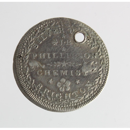 1387 - Token, 19thC: Brighton & Chichester silver Shilling 19thC, of J.B. & R. Phillipson, Sussex #1, scarc... 