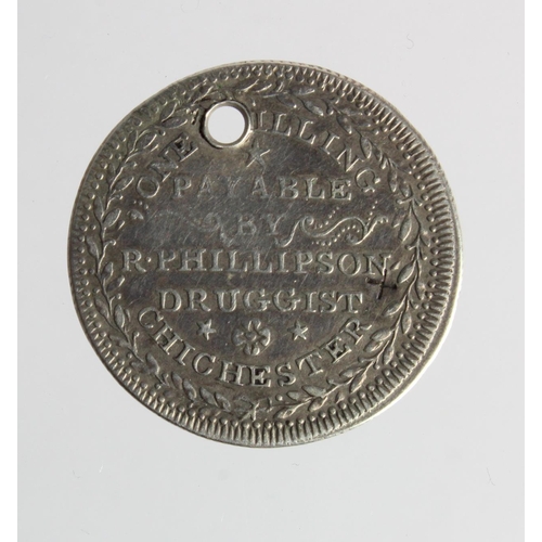 1387 - Token, 19thC: Brighton & Chichester silver Shilling 19thC, of J.B. & R. Phillipson, Sussex #1, scarc... 