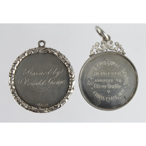 1404 - Victorian Scottish silver School medals (2) both presented by St. Johns Episcopal School - one has t... 