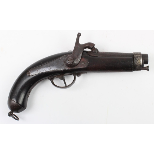 1417 - 19th Century percussion unusual continental military pistol possibly French with signed lock belt ho... 