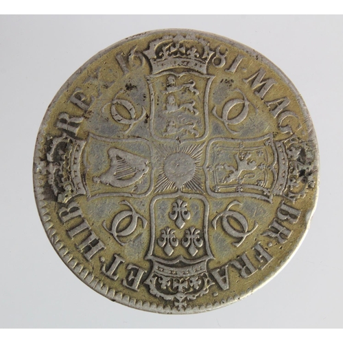 142 - Crown 1681 T. TERTIO Fine, trace gilding.