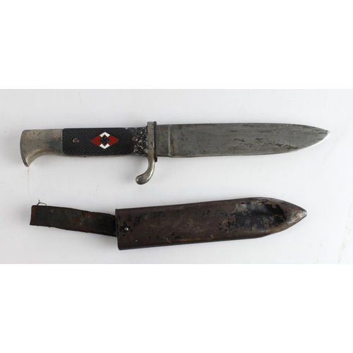 1484 - German Hitler Youth Knife RZM M7/13 marked blade, some wear overall inc grip, belt loop shortened, s... 