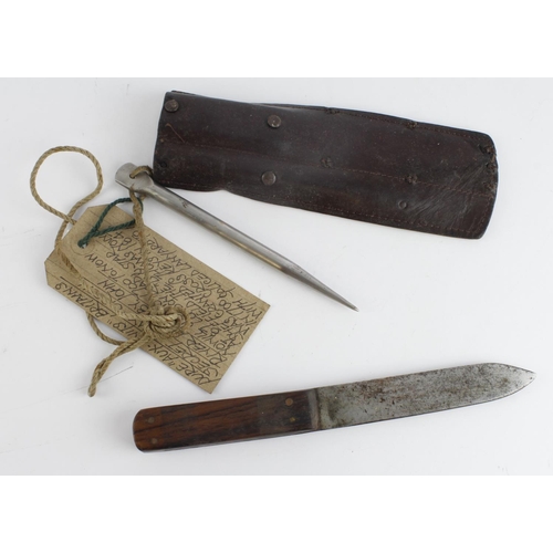 1508 - John Nowill & Sons an unusual push spike & knife, blade maker marked, very similar types were used b... 