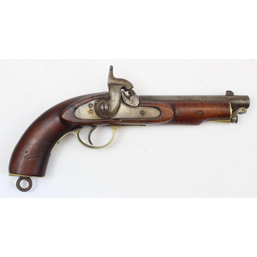 1526 - Percussion full stocked holster pistol similar to the 1856 pattern rifled Cavalry pistol. Barrel 7