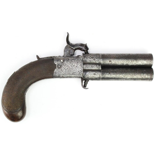 1527 - Percussion twin barrelled turnaround Pistol by Premier maker D.Egg of London. Side panels with acant... 