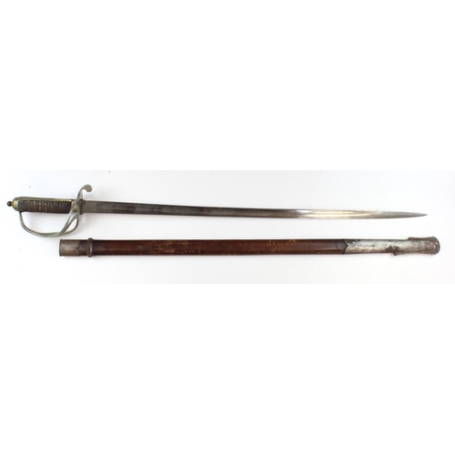 1554 - Sword 1856 pattern Artillery Officers in its leather scabbard.