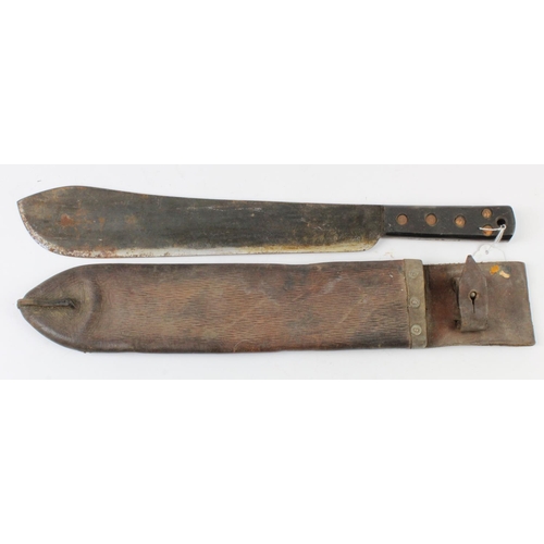 1584 - WW2 1945 dated machete in its leather scabbard nice example.