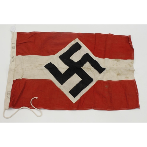 1592 - German 1939 dated Hitler youth flag 3x2 feet with various stencilling to the lanyard.