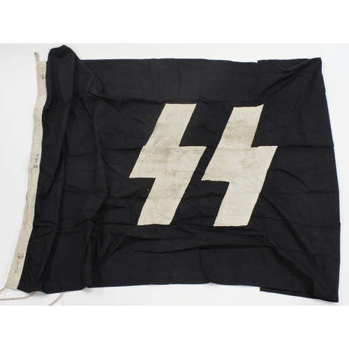 1596 - German 1943 dated SS flag 3x5 foot, maker marked to the lanyard.