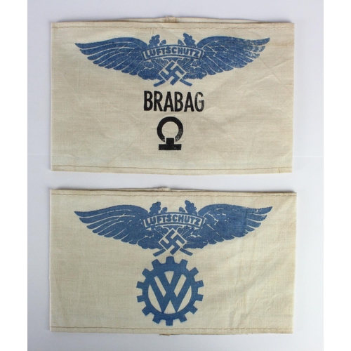 1614 - German armbands 2x for Air Raid Precautions at VW Factory and Brabag