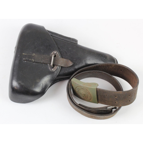 1616 - German army belt & buckle with black leather P38 holster.