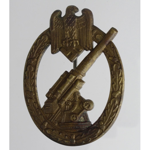 1618 - German Army Flak badge in bronze, minor verdigris