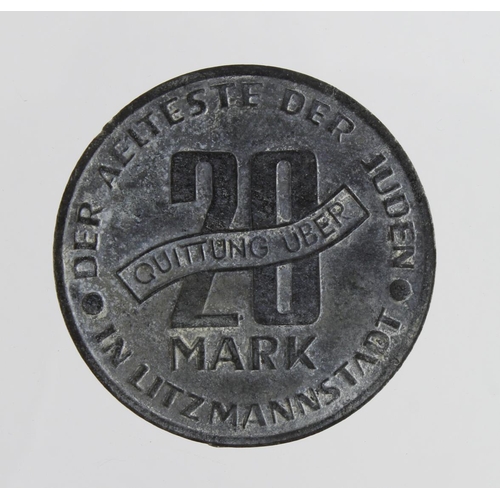 1631 - German Concentration camp interest a 1943 Getto 20 Mark coin