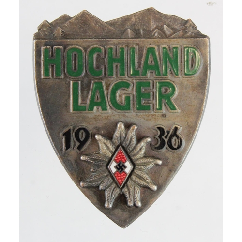 1645 - German Hitler Youth 1936 Hochland Lager Rally badge.