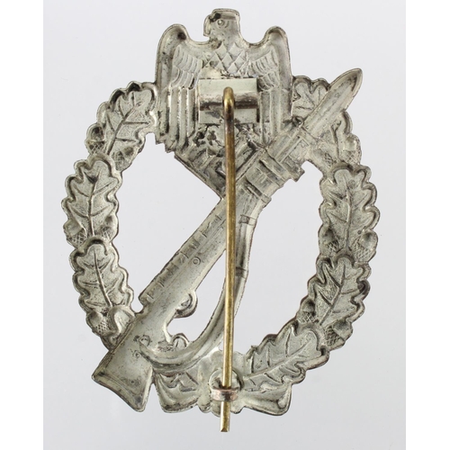 1653 - German Infantry Assault badge in silver grade, lighter weight example for combat wear, most finish i... 