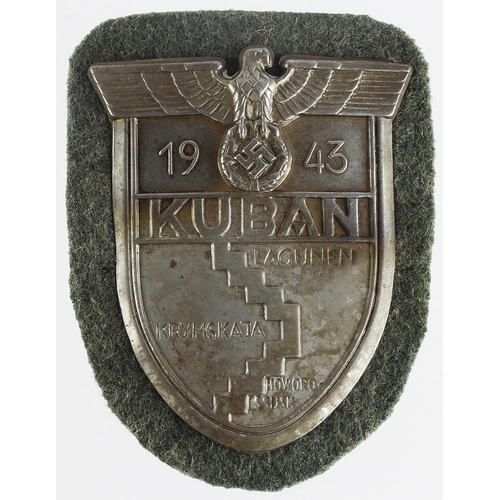 1666 - German Kuban arm shield, Wehrmacht green cloth