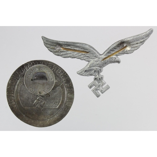 1671 - German Luftwaffe badges a cap badge and workers badge