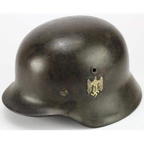 1728 - German Nazi M40 Single Decal helmet with liner, helmet marked inside 'NS64' and 'DN68'.