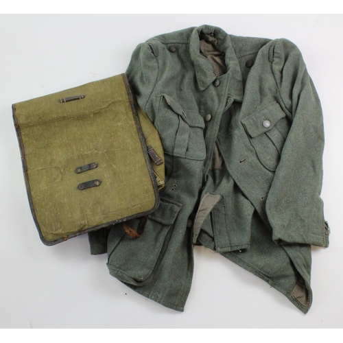 1729 - German Nazi M40 Tunic, poor condition, evidence of Eagle on left sleeve, with German Army Tornister ... 