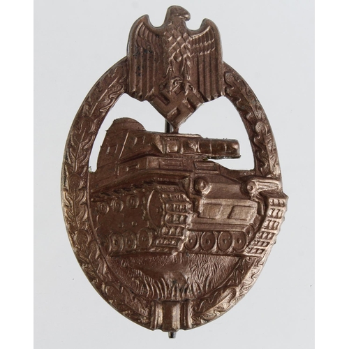 1736 - German Nazi Panzer Assault badge in bronze, lightweight combat wear example