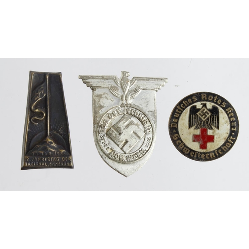 1742 - German nazi rally badges and red cross badge x3.