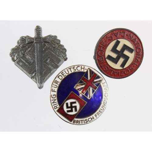 1758 - German NSDAP party badge and two other German badges.