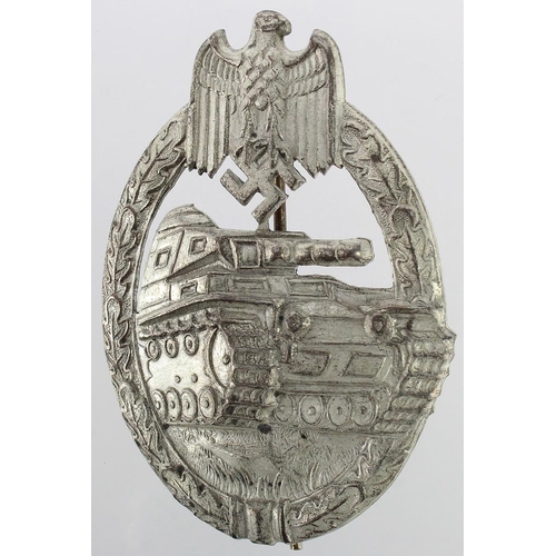 1770 - German Panzer Assault badge in silver grade, lighter weight for combat wear, most finish present