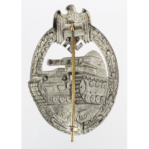 1770 - German Panzer Assault badge in silver grade, lighter weight for combat wear, most finish present