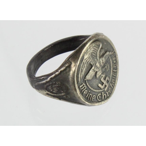 1799 - German SS Finger ring, silver (untested white metal) with Meine Ehre Heist Treue inscription