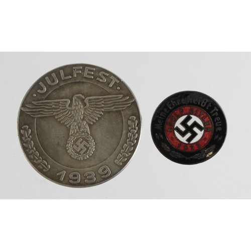 1802 - German SS Lapel badge and Julfest 1936 SS Coin