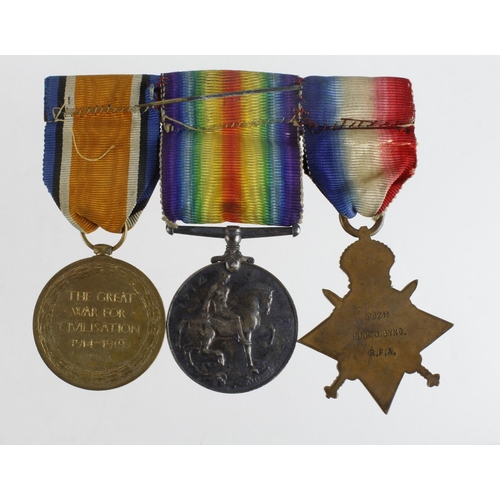 1860 - 1914 Star Trio with original Aug - Nov clasp and Rosette to (23211 Gnr J Byng RFA) Served with 3rd D... 