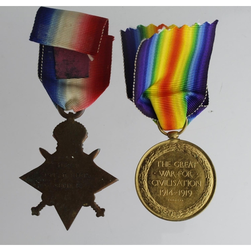 1862 - 1915 Star and Victory Medal to 19281 Pte T Hick Suffolk Regt. (2)