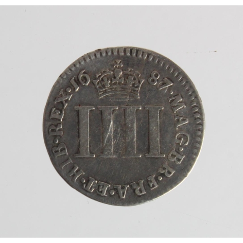 199 - Maundy Fourpence 1687/6, nVF, dig below bust.