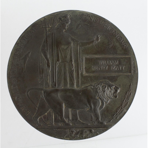 2027 - Death Plaque for T-1485 Pte William Henry Izatt 1/4th Bn Royal West Surrey Regt. Born Selhurst, Surr... 