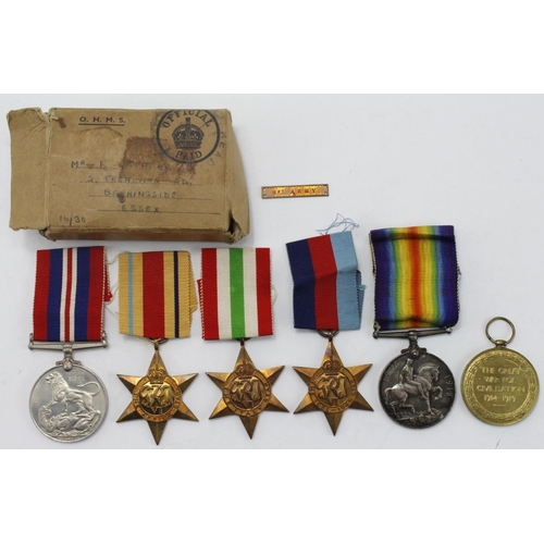 2042 - Family medals - BWM & Victory Medal (5619 Pte A Latham 21-London R) later R.Ir.Rif and awarded the S... 