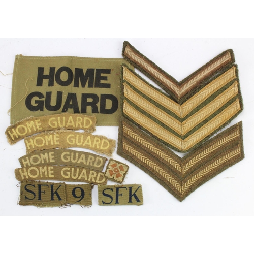 2068 - Home Guard items - 2x Suffolk SFK titles, 1x numeral, 4x Shoulder Titles, 1x Woven Pips, 3x differen... 