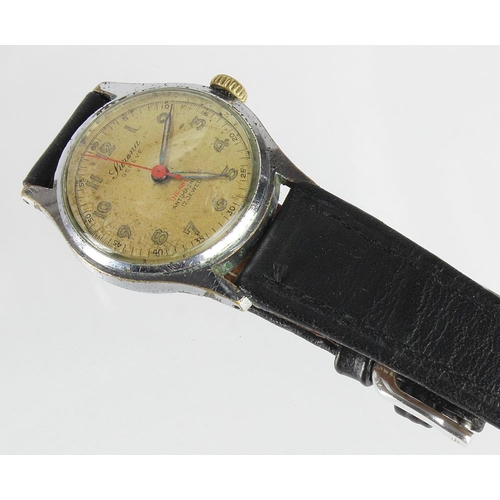 2112 - Military issued wristwatch Syrena Geneve, engraved to reverse 6 over crows foot, ATP 44 working but ... 