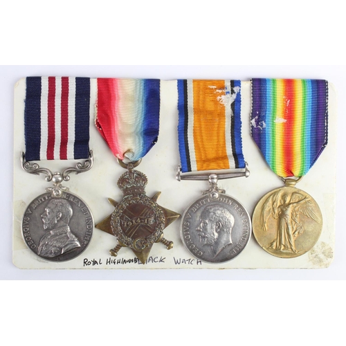 2113 - Military Medal GV (S-11142 Pte J Lindsay 1/R.Highrs) and 1915 Star Trio (S-11142 Pte J Lindsay R.Hig... 