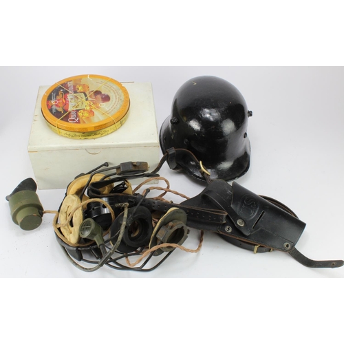 2121 - Mixed militaria incl bag of assorted Headsets and Microphones (Army/RAF), Home Front First Aid Box w... 